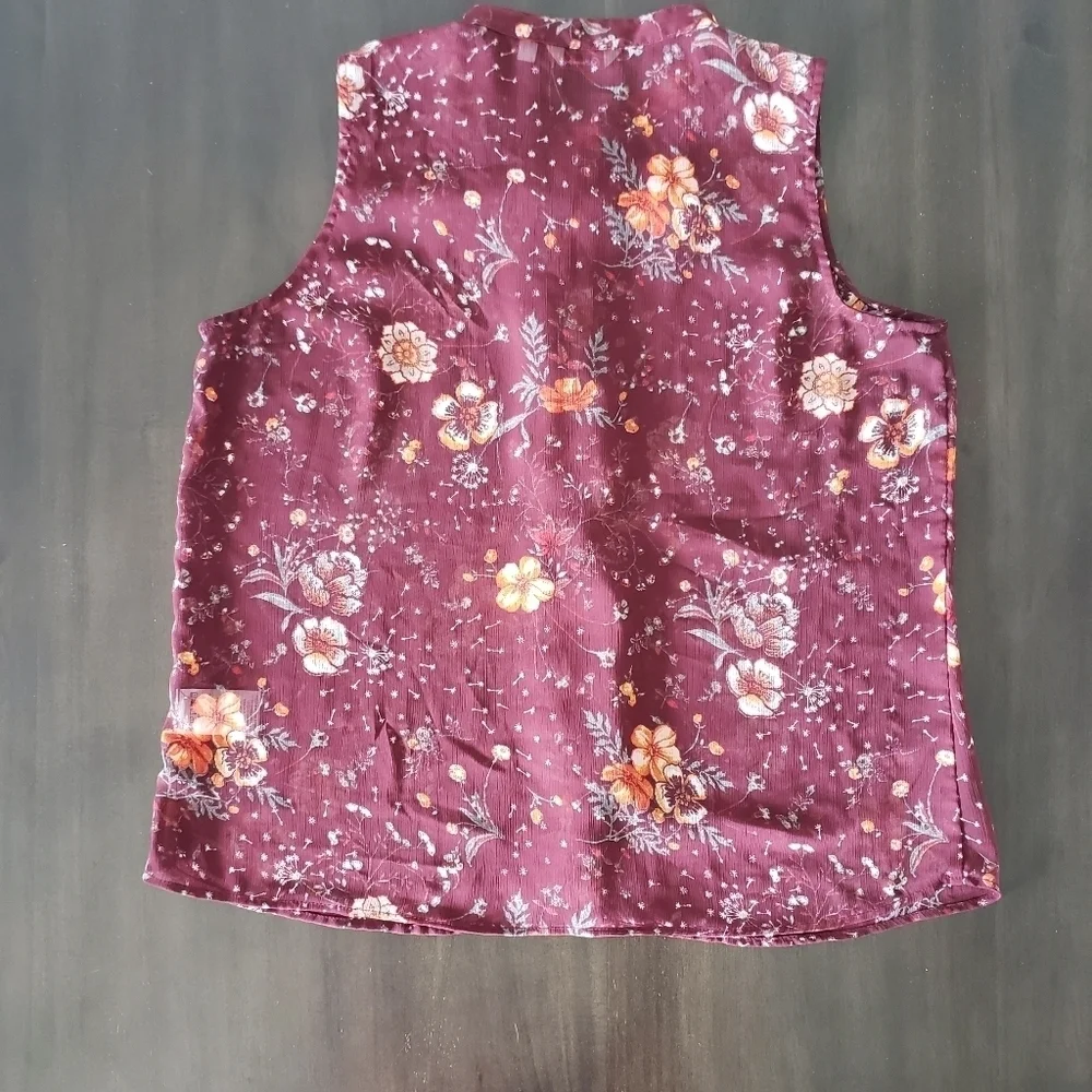 ⭐3/$25⭐ Reitmans Women's Sheer Ruffled Floral Top Size L - Picture 3 of 12